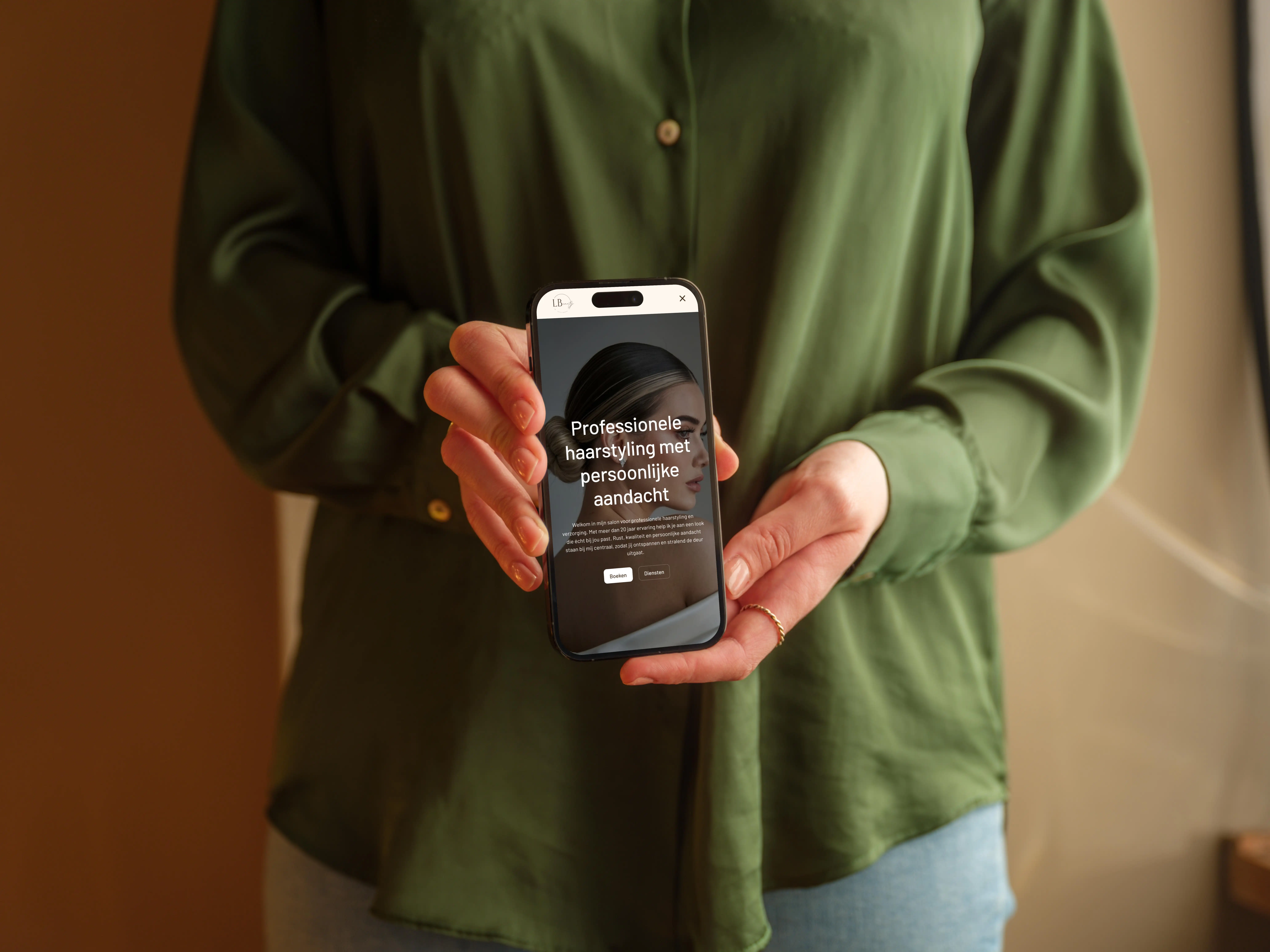 Model holding a phone